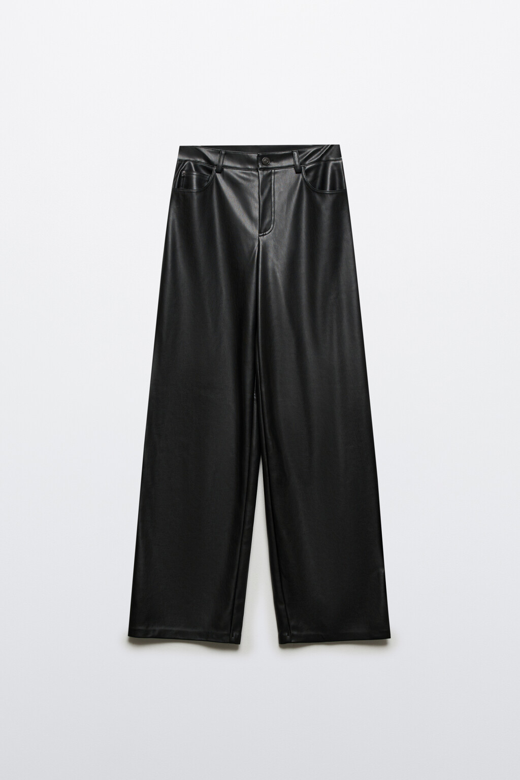Брюки широкие с кожаной фактурой - цвет черный - 7