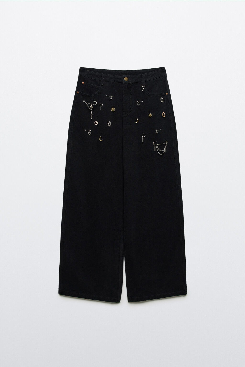 Брюки прямые с россыпью подвесок - цвет черный - 7