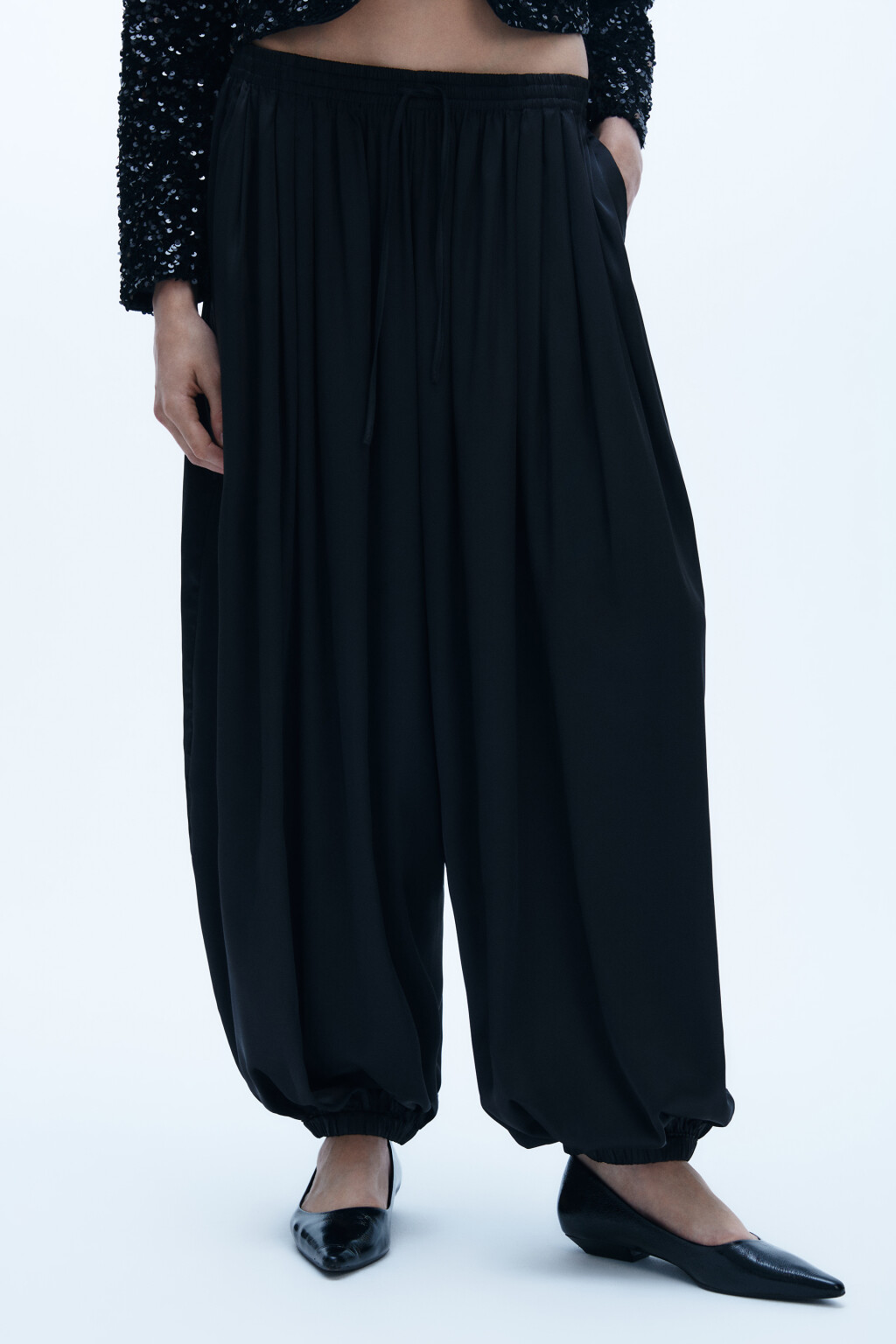 Брюки-аладдины широкие - цвет черный - 3