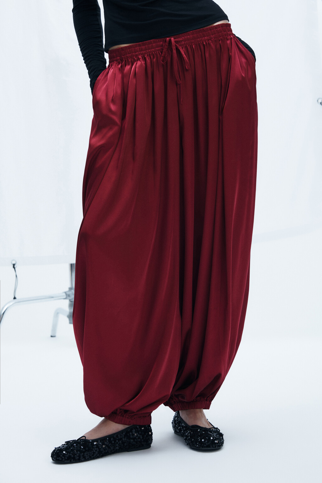 Брюки-аладдины широкие - цвет красный - 3