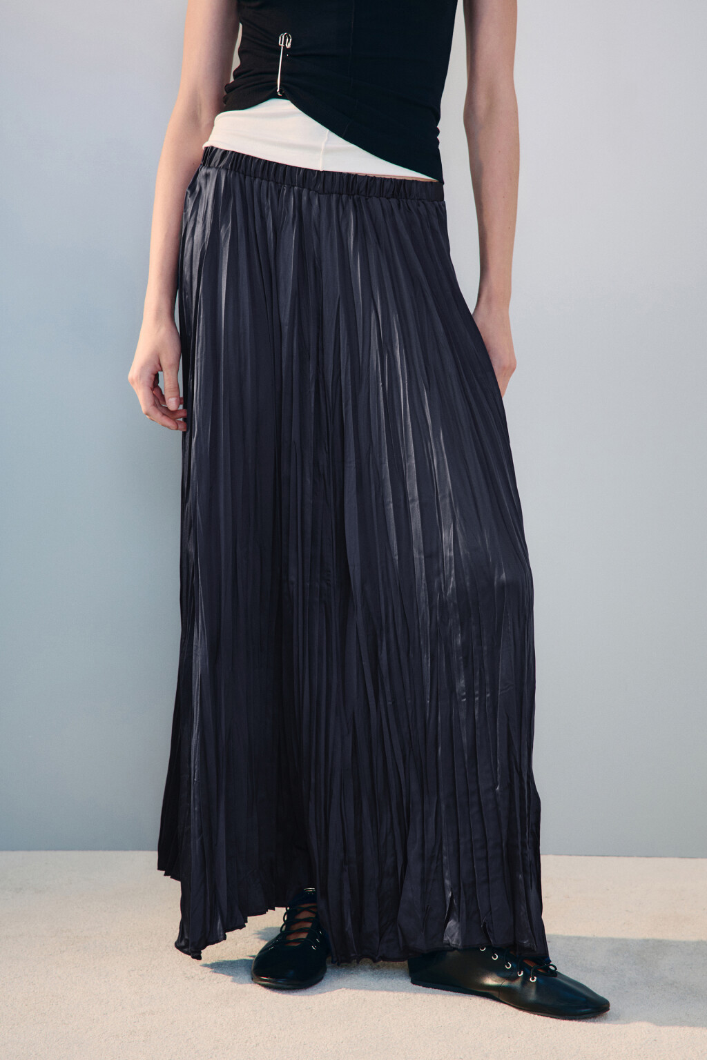 Юбка-трапеция из жатого атласа - цвет синий - 2