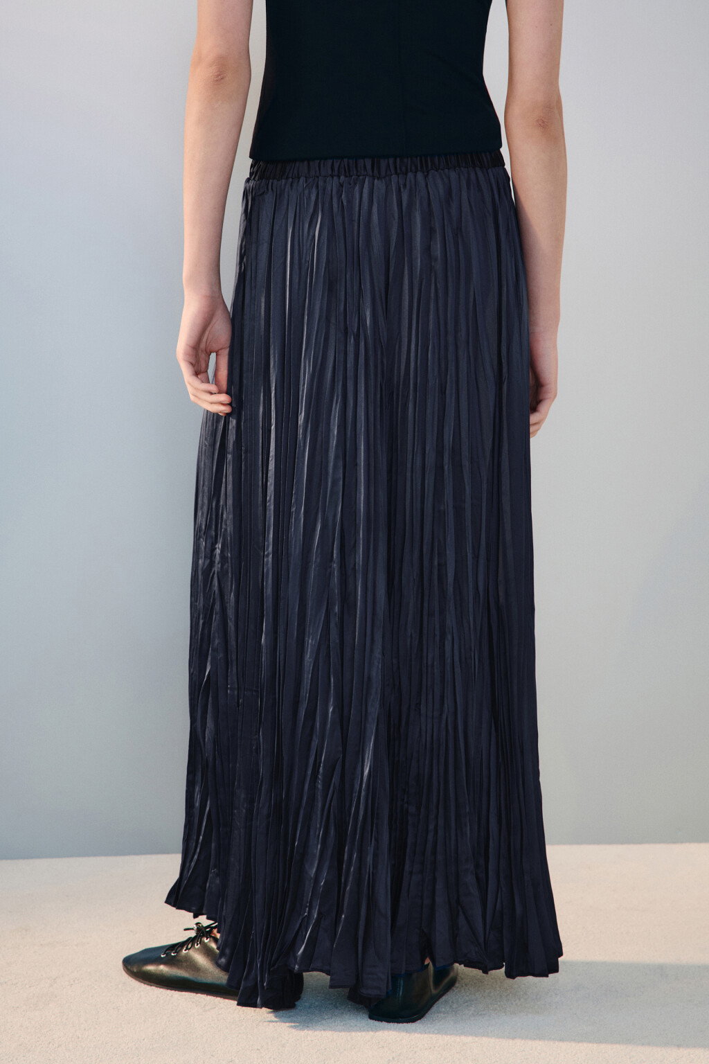 Юбка-трапеция из жатого атласа - цвет синий - 3