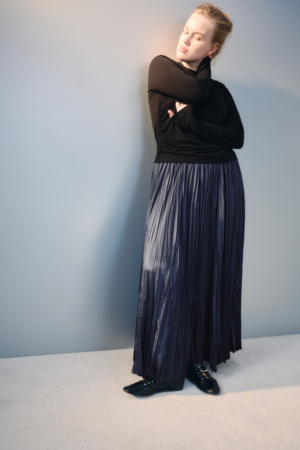 Юбка-трапеция из жатого атласа - цвет синий - 9