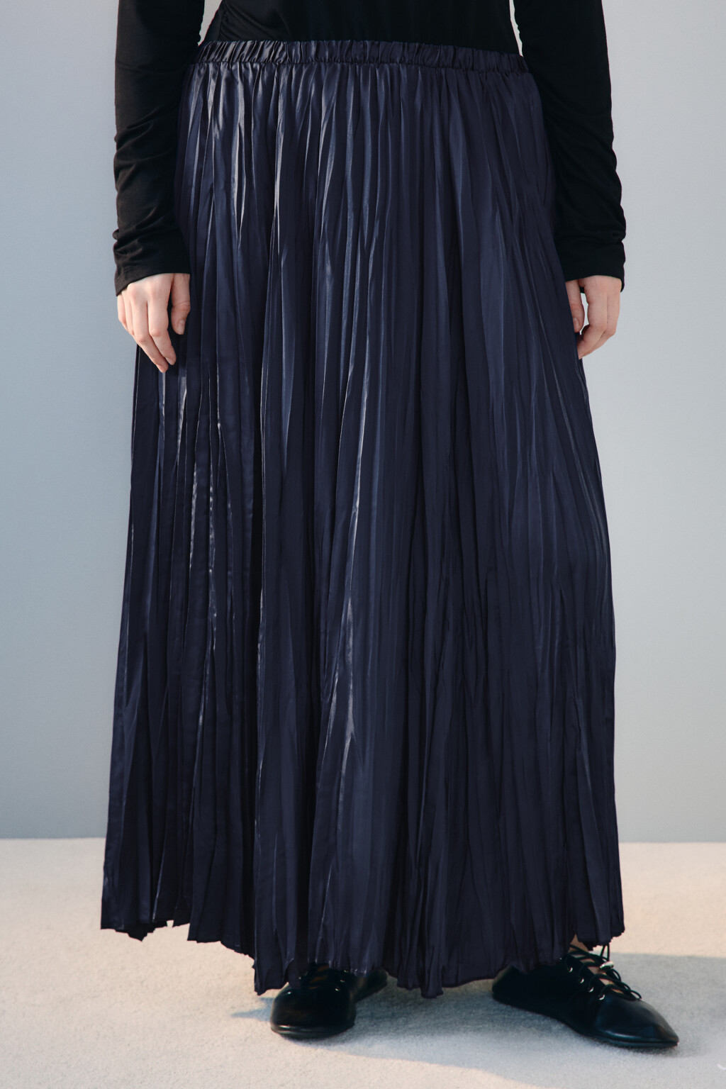 Юбка-трапеция из жатого атласа - цвет синий - 10