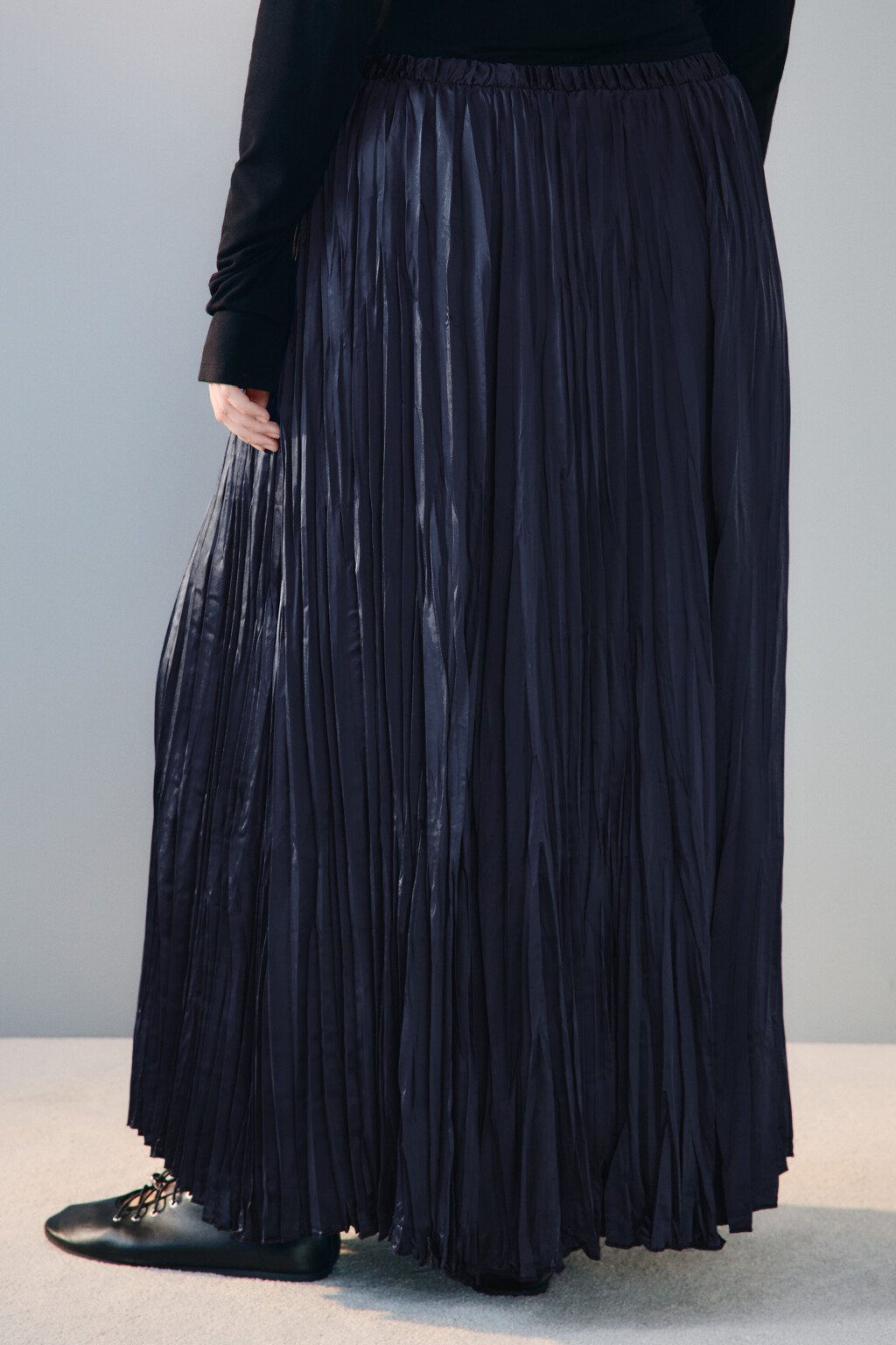 Юбка-трапеция из жатого атласа - цвет синий - 3