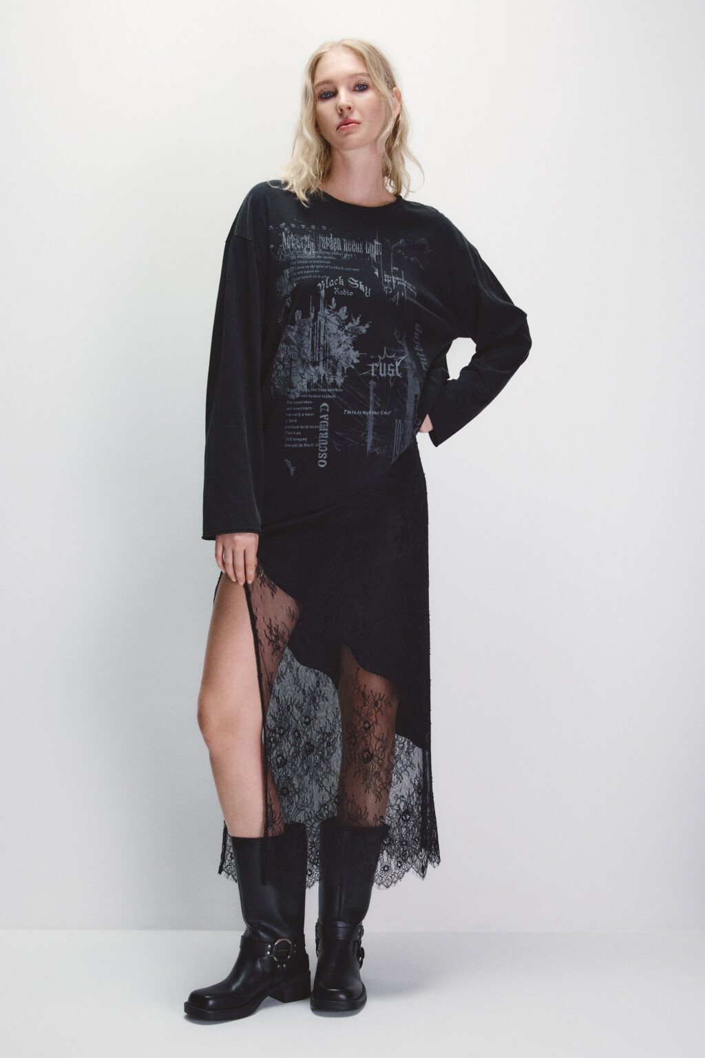 Юбка макси с кружевной вставкой - цвет черный - 5