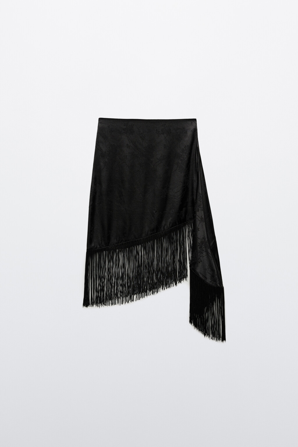 Юбка миди асимметричная с бахромой - цвет черный - 7