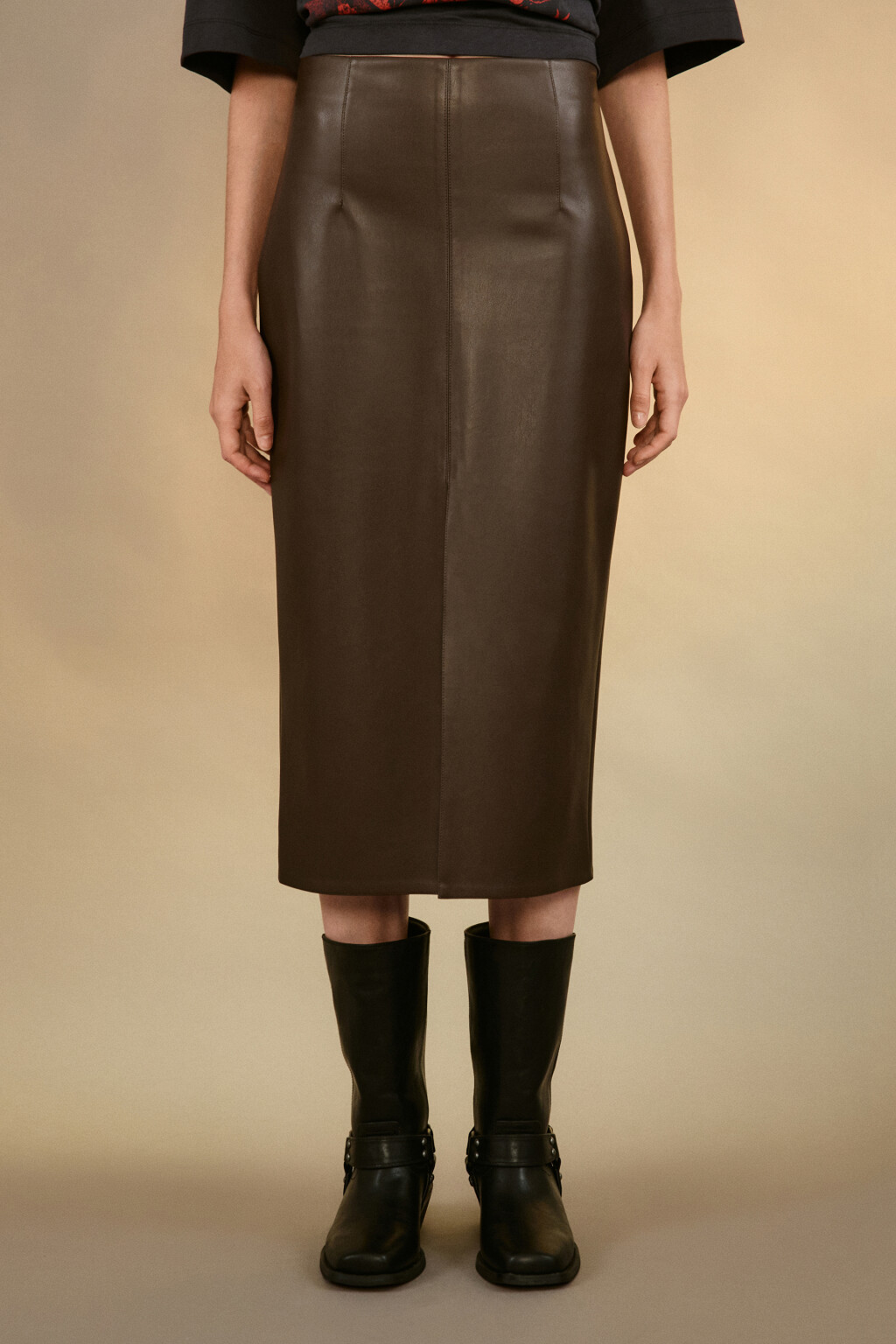 Юбка-карандаш миди с разрезом - цвет коричневый - 4
