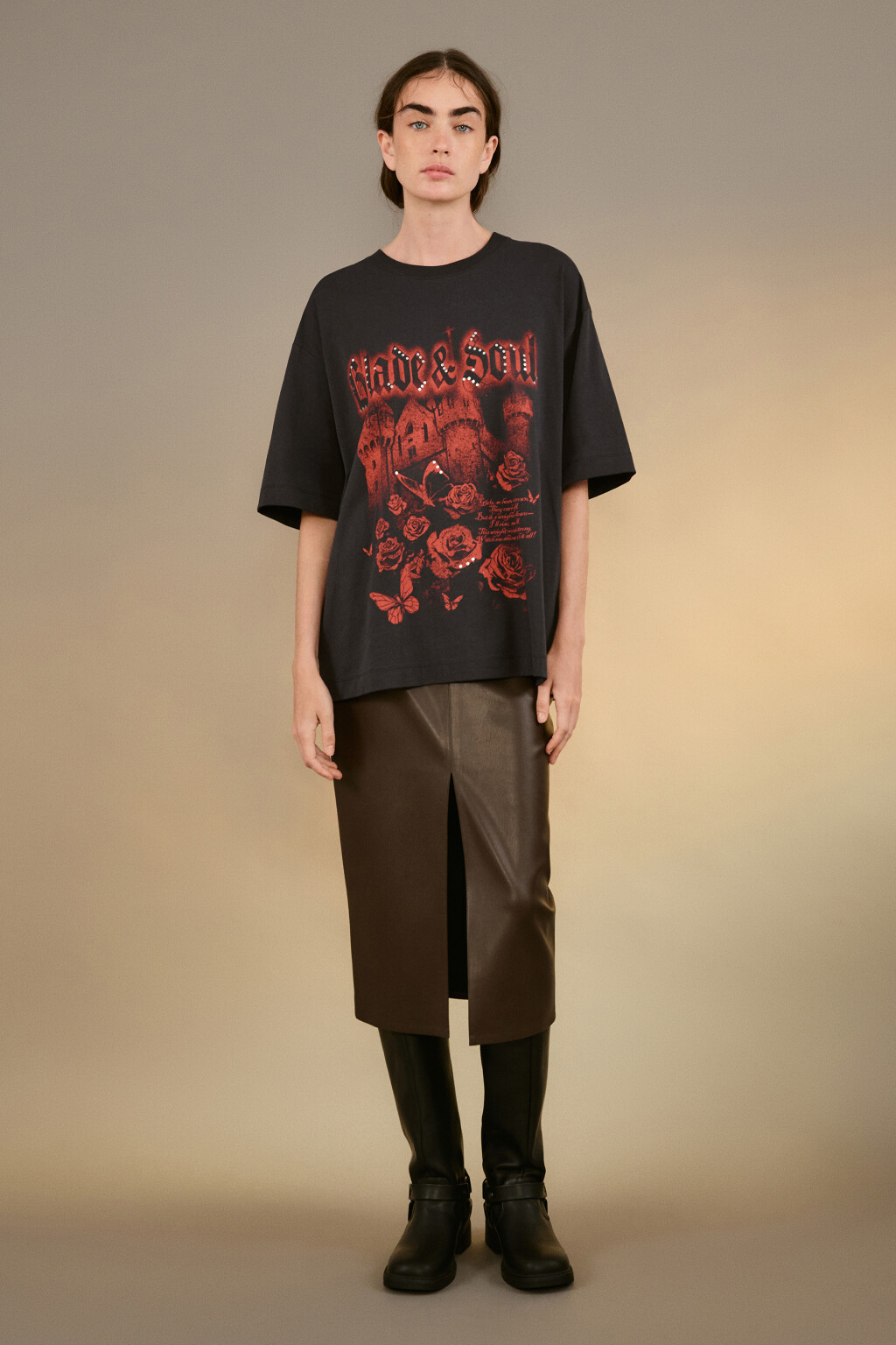 Юбка-карандаш миди с разрезом - цвет коричневый - 5