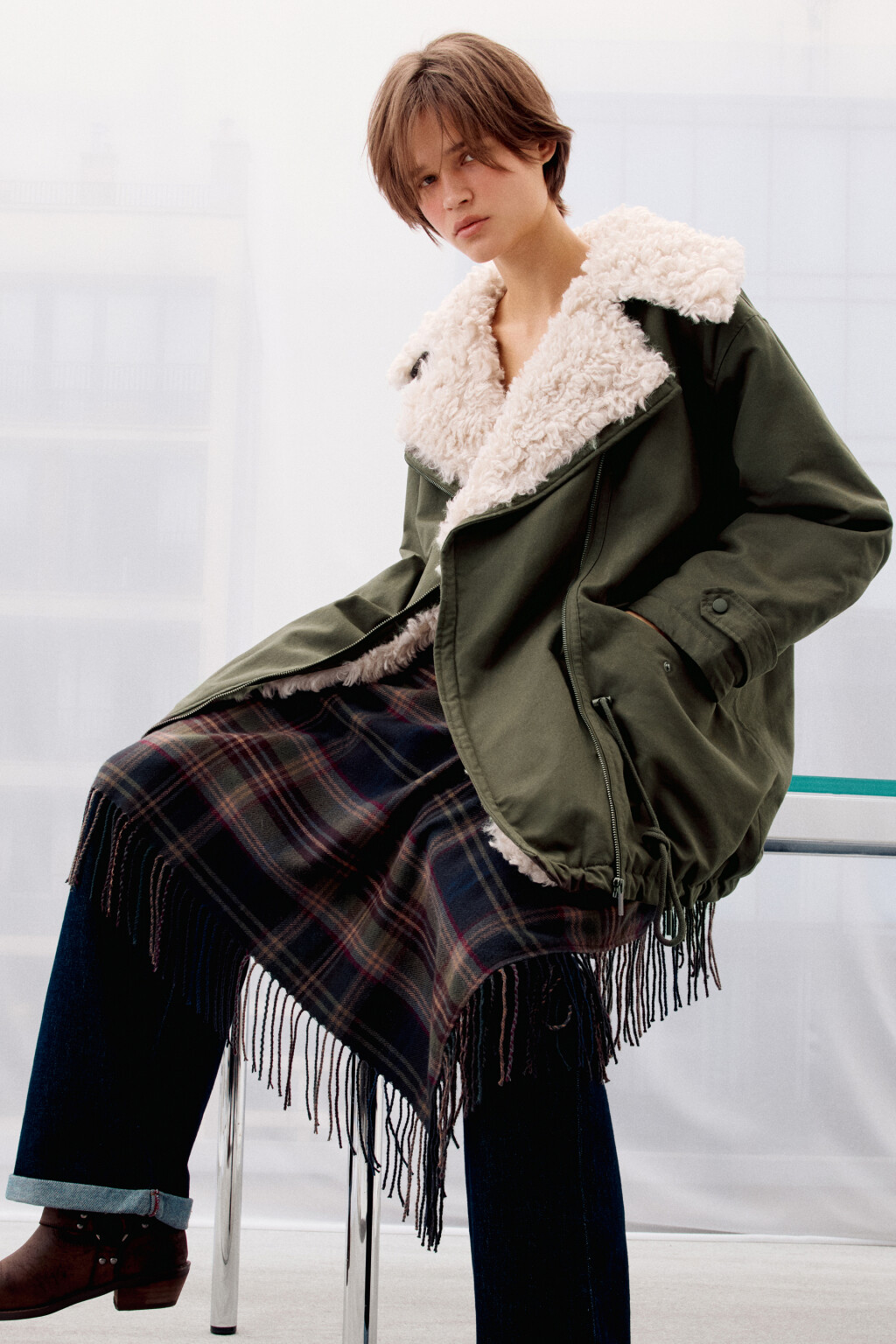 Юбка миди с запахом и бахромой - цвет зеленый - 7