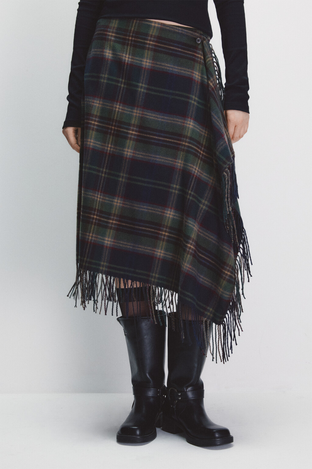 Юбка миди с запахом и бахромой - цвет зеленый - 2