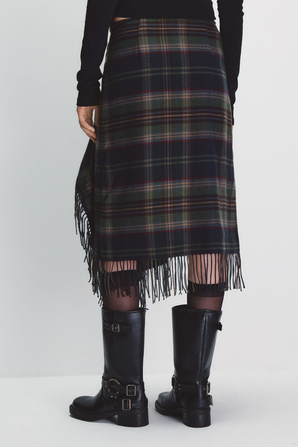 Юбка миди с запахом и бахромой - цвет зеленый - 3