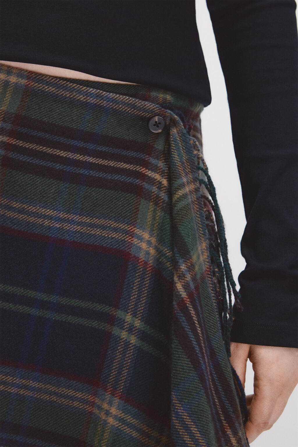 Юбка миди с запахом и бахромой - цвет зеленый - 5