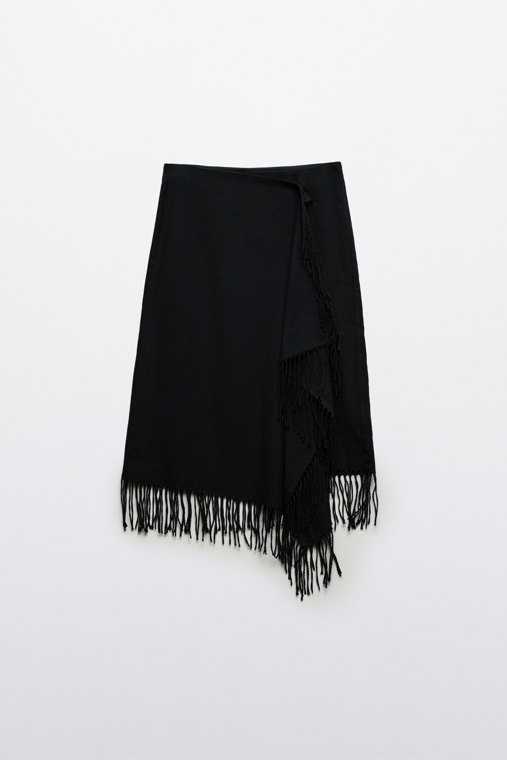 Юбка миди с запахом и бахромой - цвет черный - 9