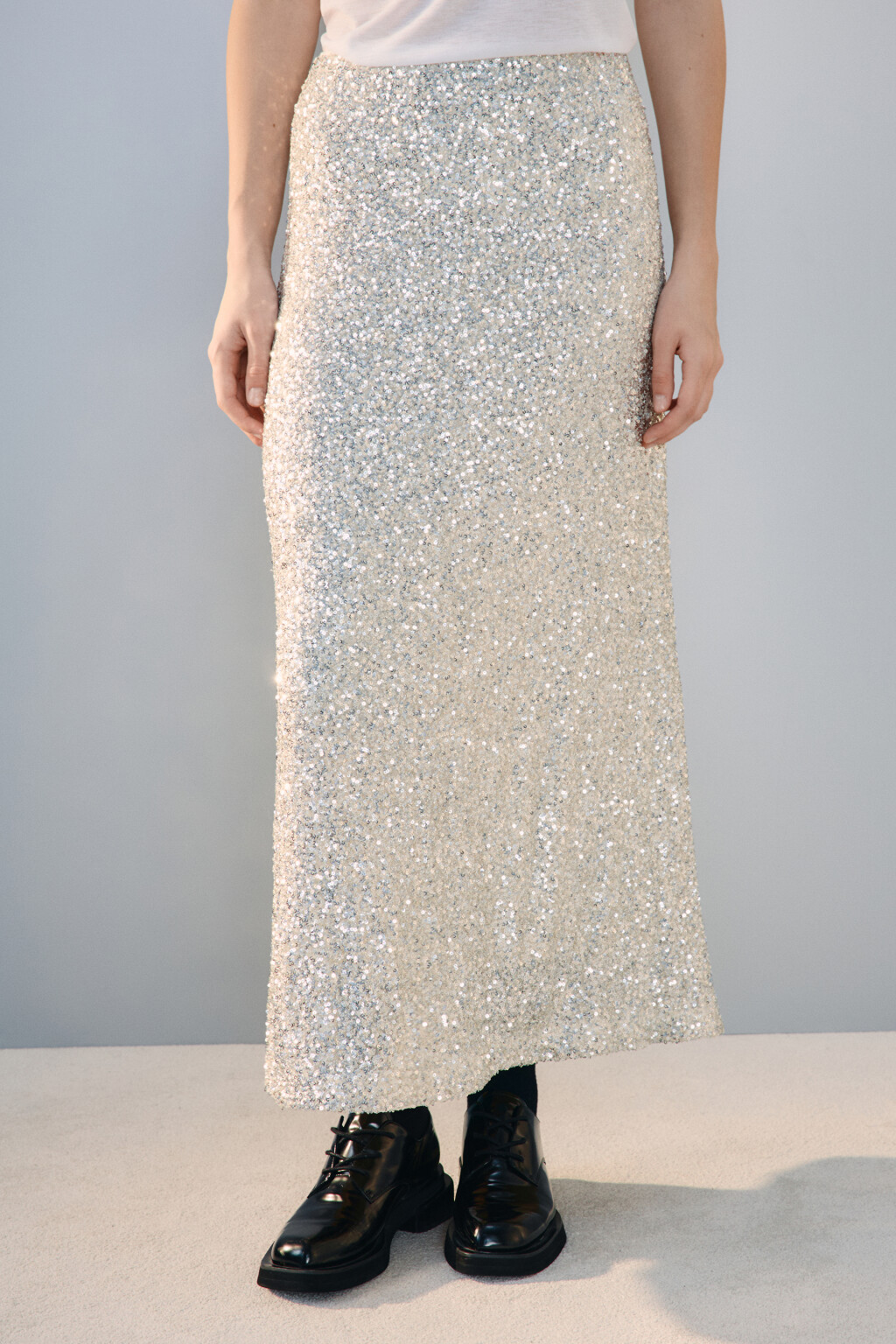 Юбка-годе макси с пайетками - цвет серый - 2