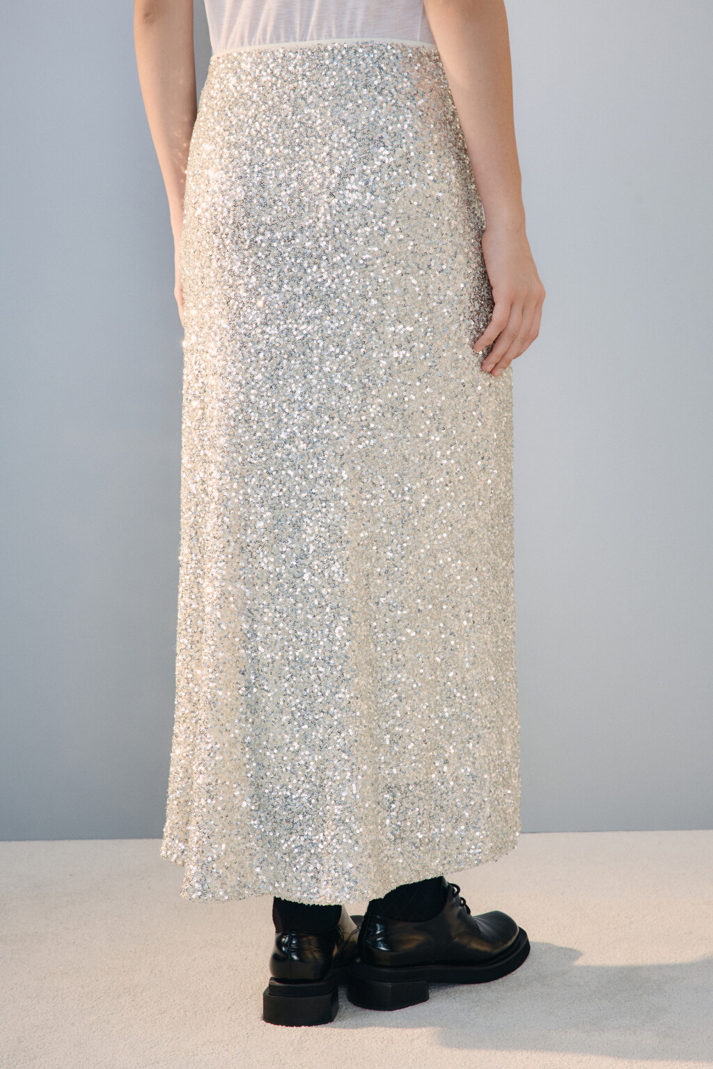Юбка-годе макси с пайетками - цвет серый - 3