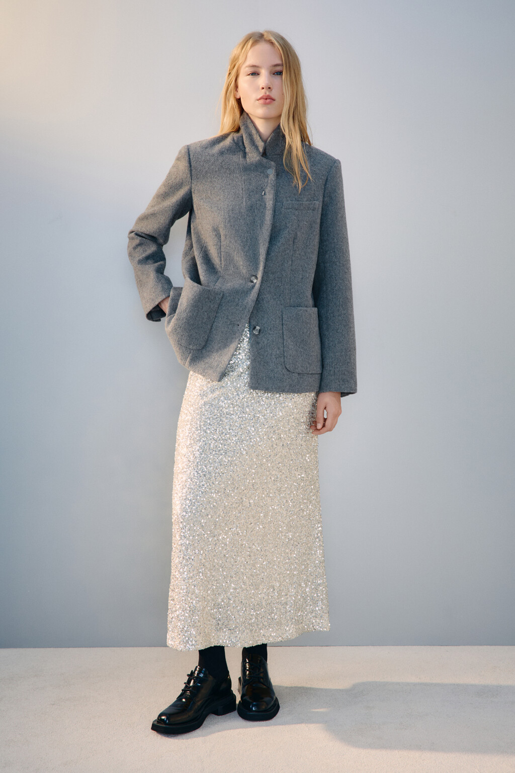 Юбка-годе макси с пайетками - цвет серый - 4
