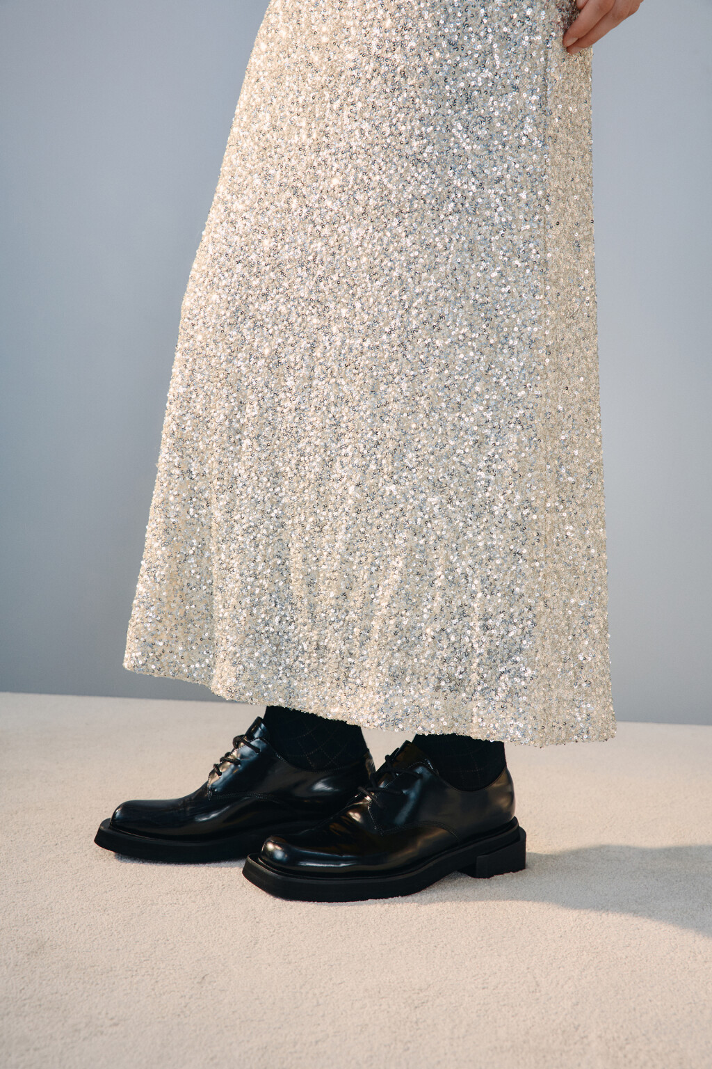 Юбка-годе макси с пайетками - цвет серый - 6