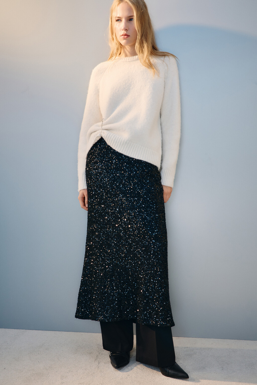 Юбка-годе макси с пайетками - цвет черный - 1