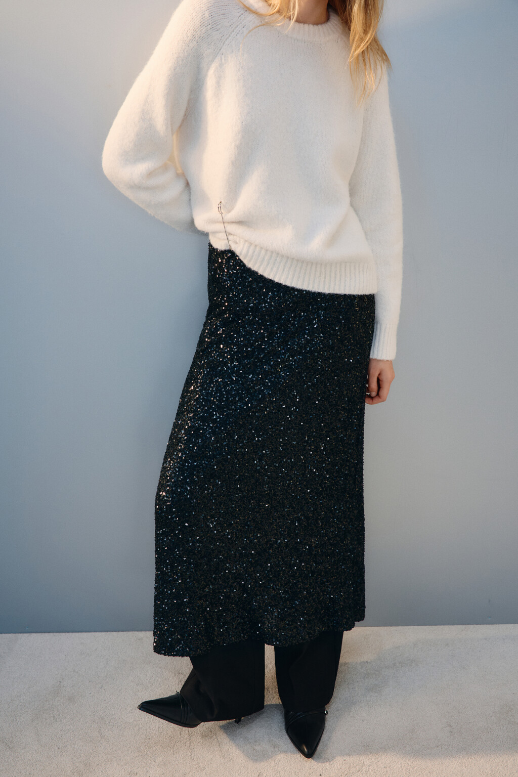 Юбка-годе макси с пайетками - цвет черный - 2