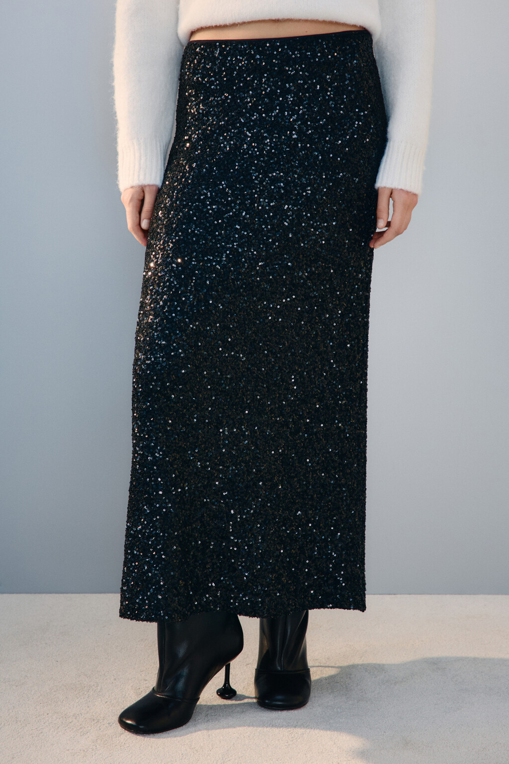 Юбка-годе макси с пайетками - цвет черный - 3