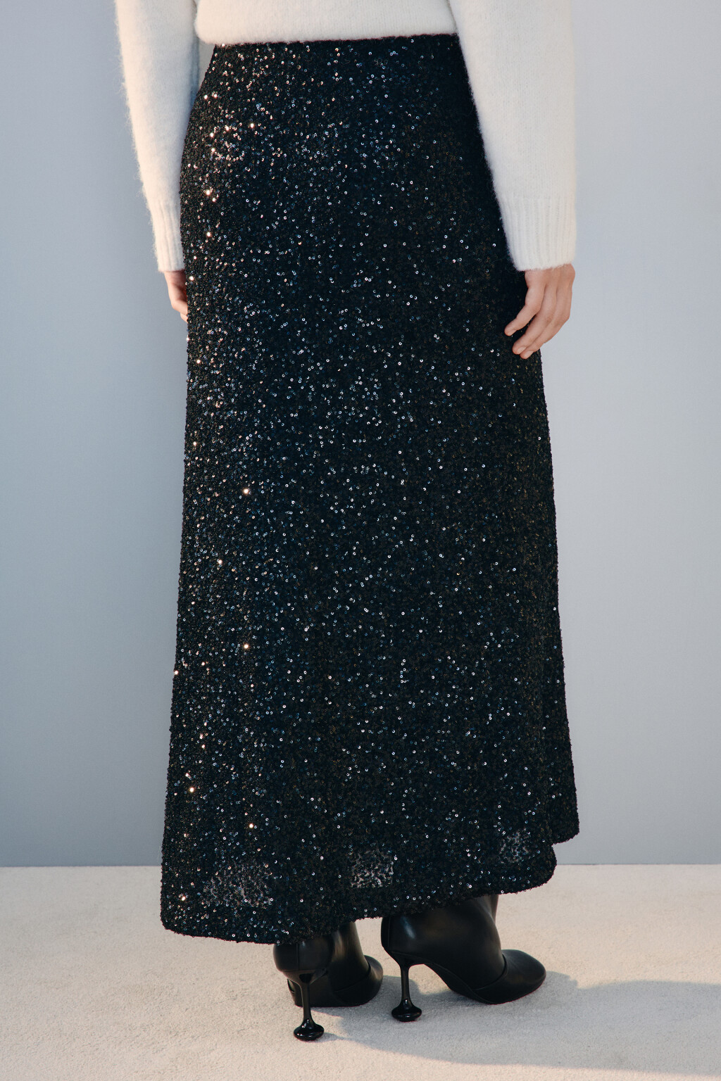 Юбка-годе макси с пайетками - цвет черный - 4