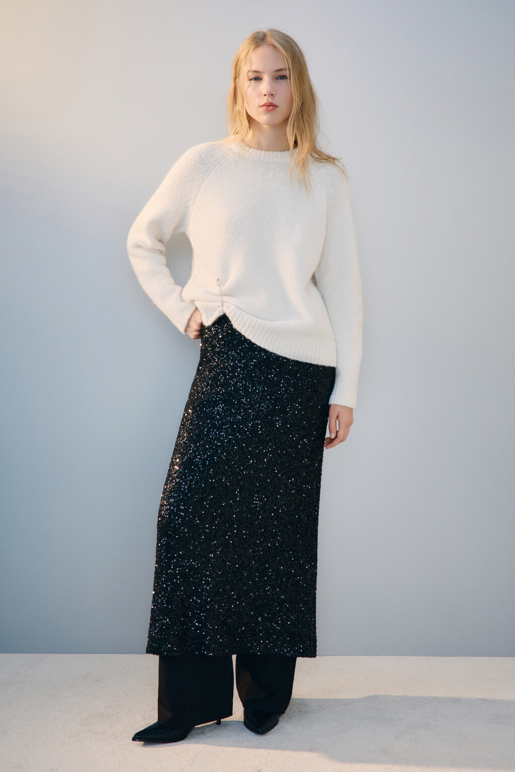 Юбка-годе макси с пайетками - цвет черный - 5