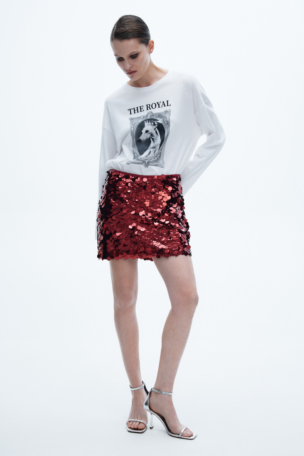 Юбка-шорты с крупными пайетками - цвет красный - 5