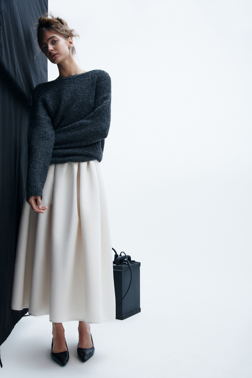 Юбка миди пышная атласная - цвет ванильный - 1