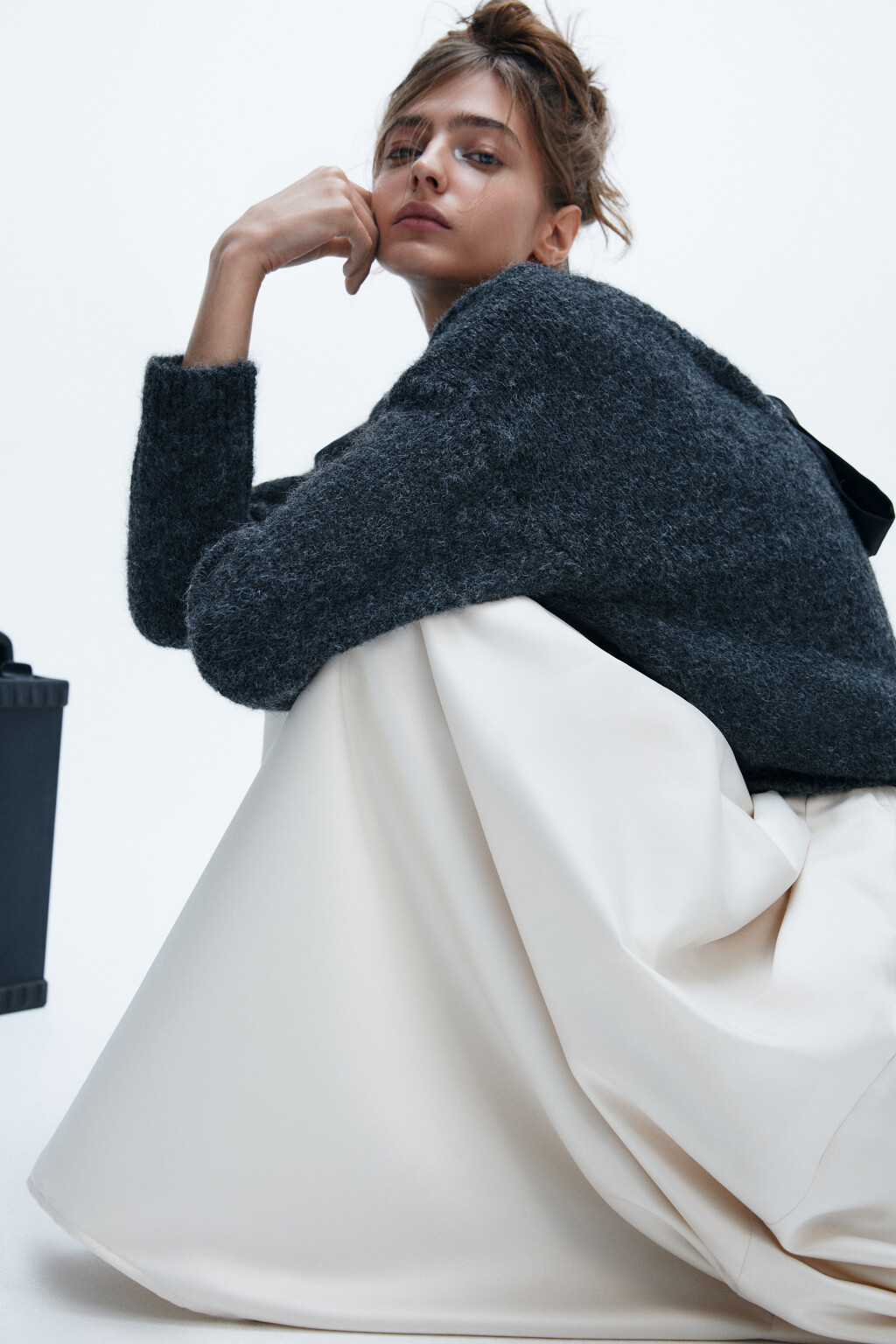 Юбка миди пышная атласная - цвет ванильный - 2