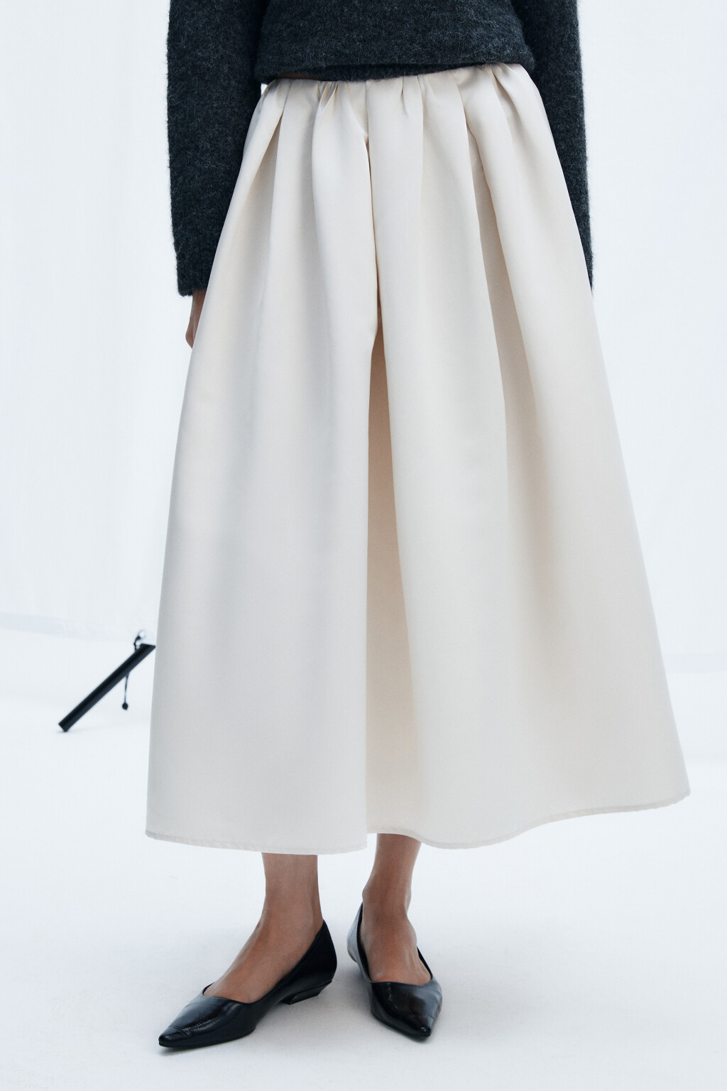 Юбка миди пышная атласная - цвет ванильный - 5