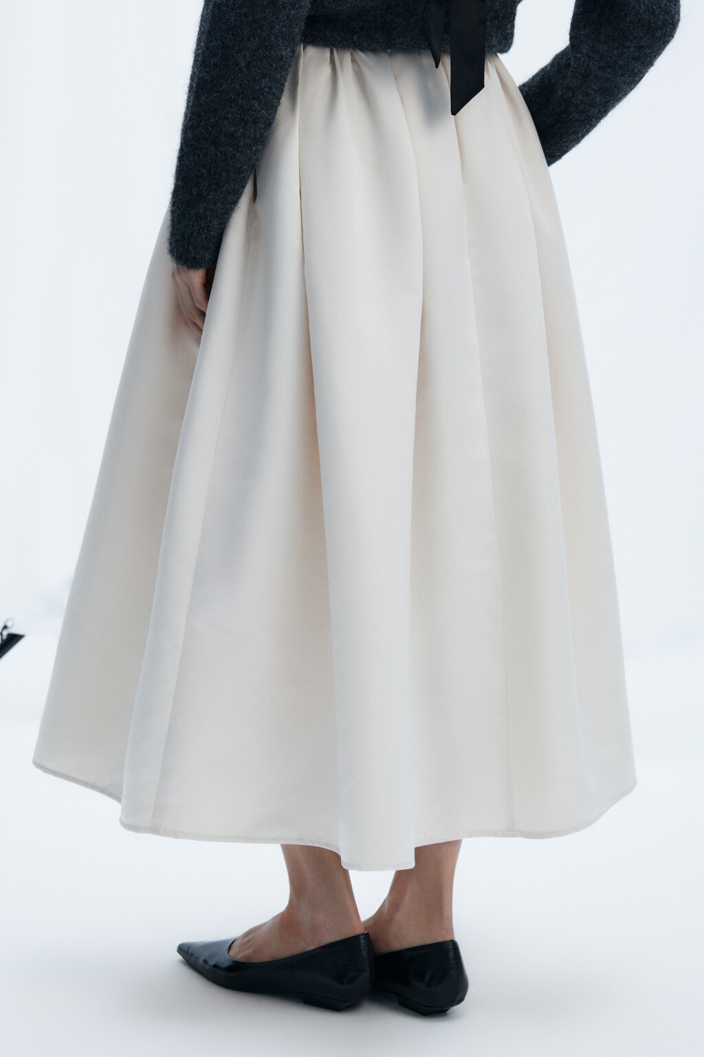 Юбка миди пышная атласная - цвет ванильный - 6