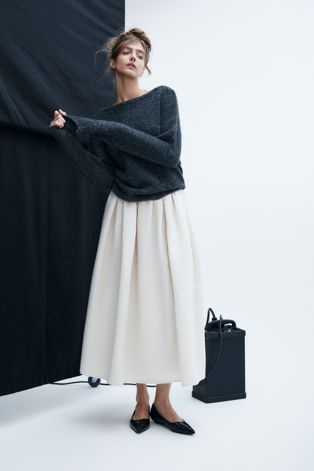 Юбка миди пышная атласная - цвет ванильный - 7