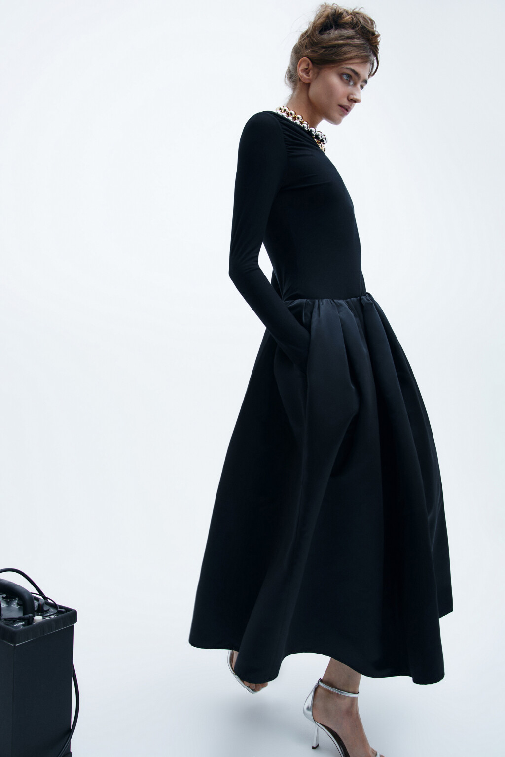 Юбка миди пышная атласная - цвет черный - 2