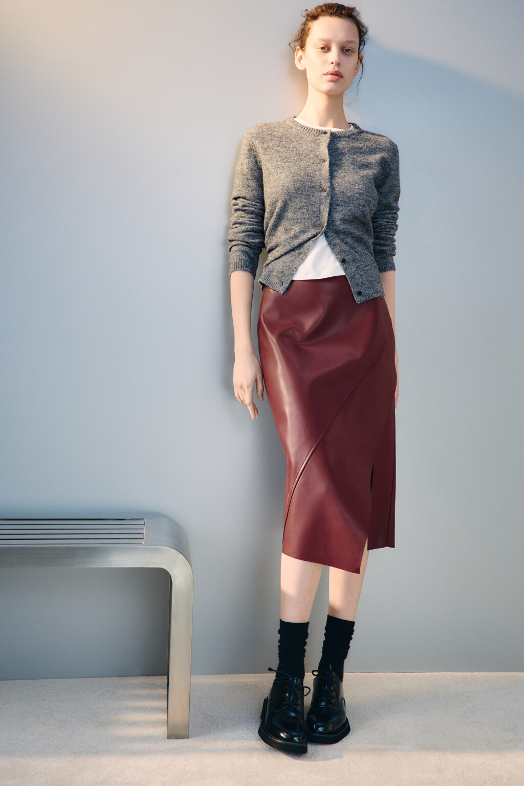 Юбка миди с асимметричным разрезом - цвет бордовый - 1