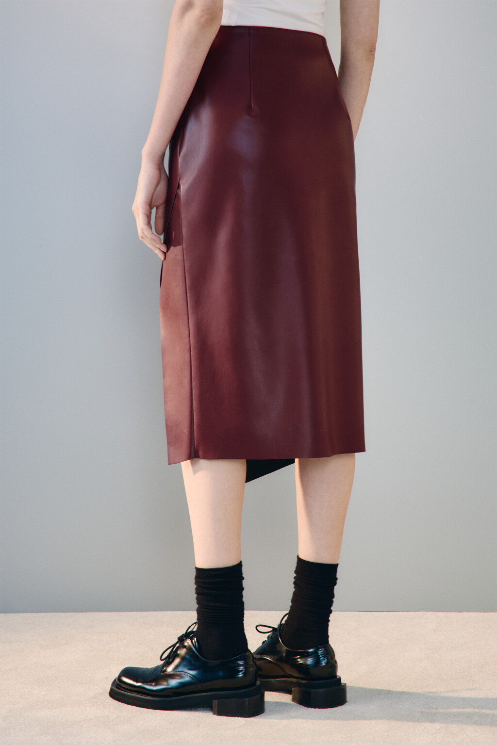 Юбка миди с асимметричным разрезом - цвет бордовый - 3