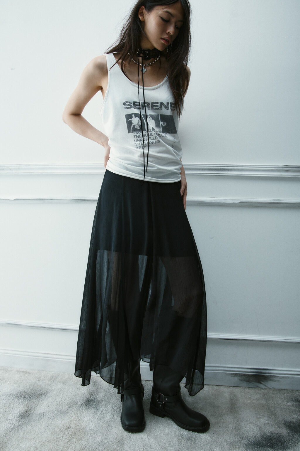 Юбка макси асимметричная из шифона - цвет черный - 1