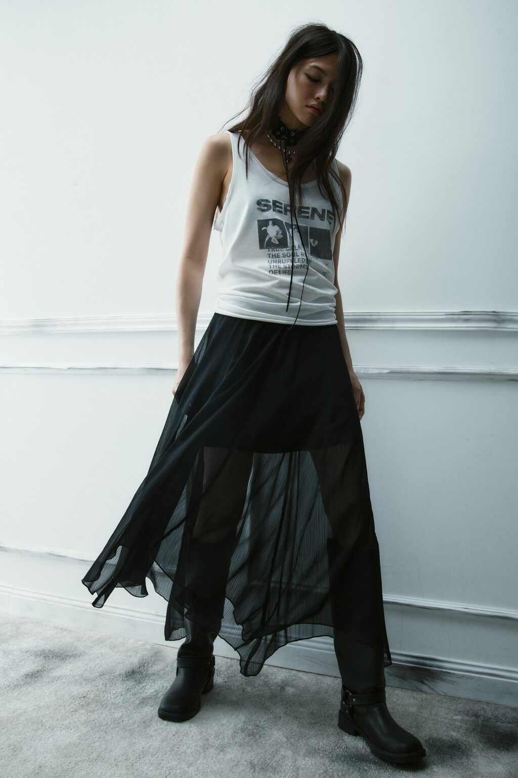 Юбка макси асимметричная из шифона - цвет черный - 2