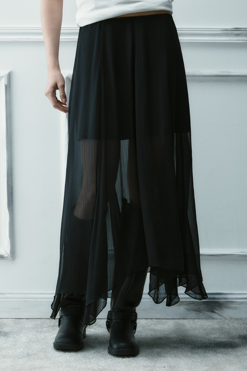 Юбка макси асимметричная из шифона - цвет черный - 3