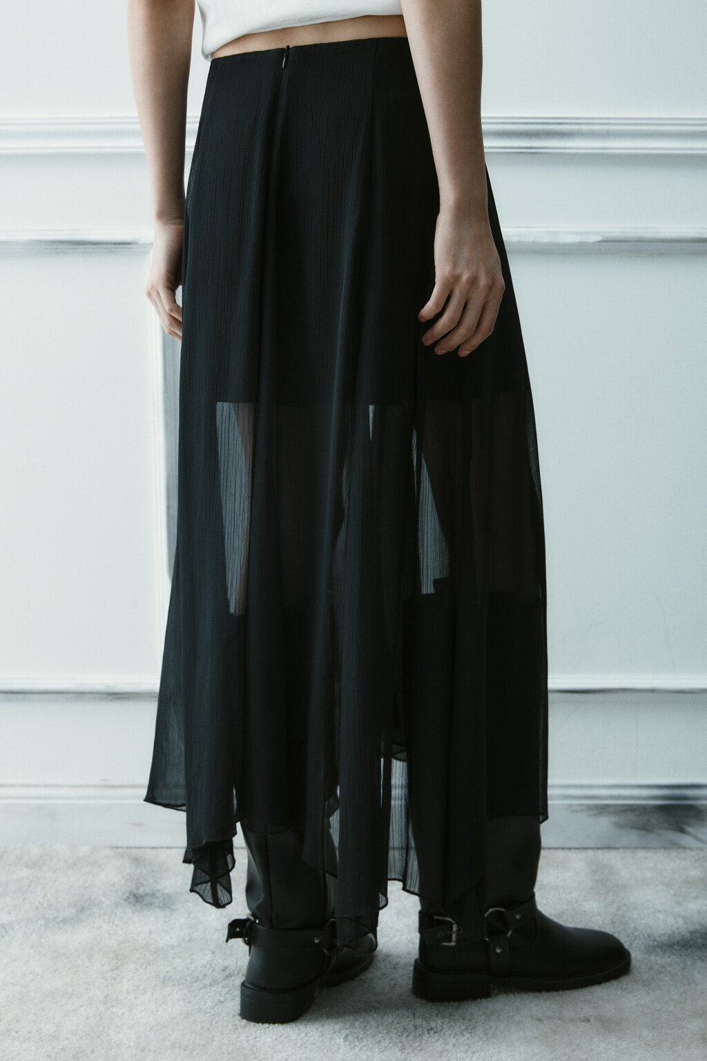Юбка макси асимметричная из шифона - цвет черный - 4