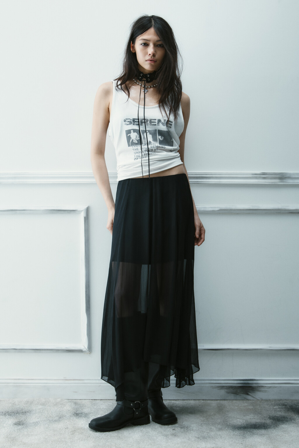 Юбка макси асимметричная из шифона - цвет черный - 5