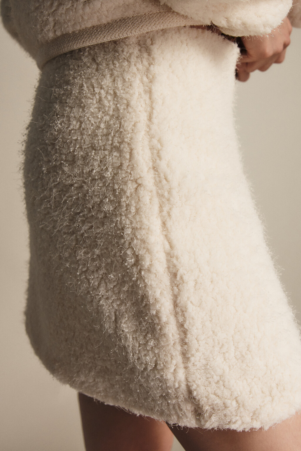 Юбка-трапеция из ткани букле - цвет молочный - 6