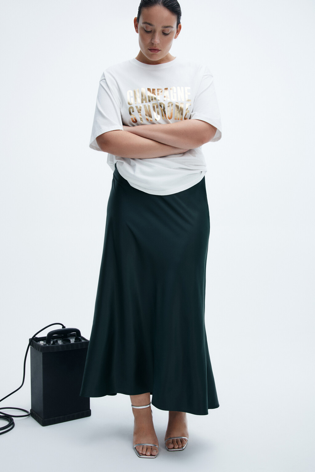 Юбка-годе макси атласная - цвет зеленый - 1
