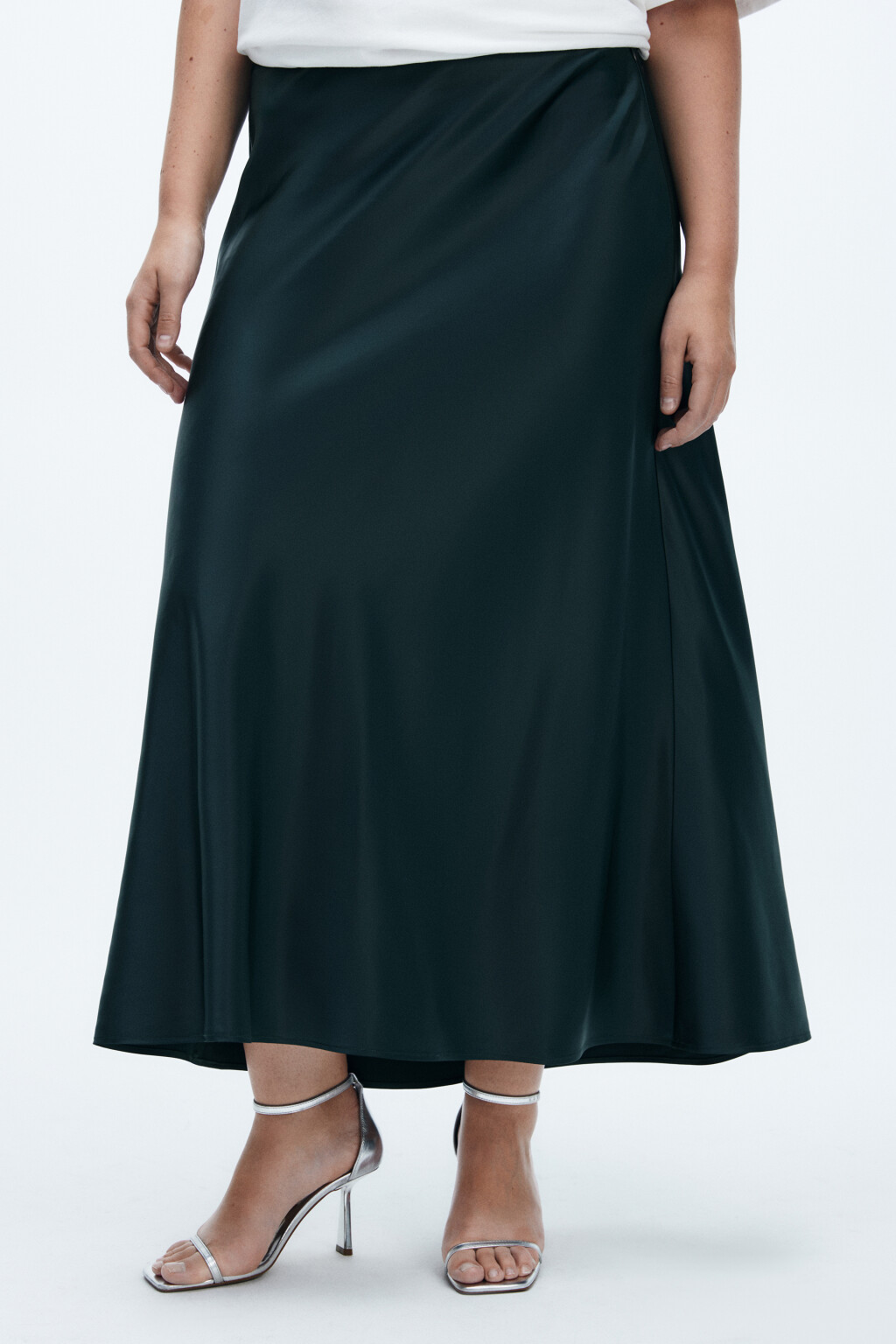 Юбка-годе макси атласная - цвет зеленый - 2