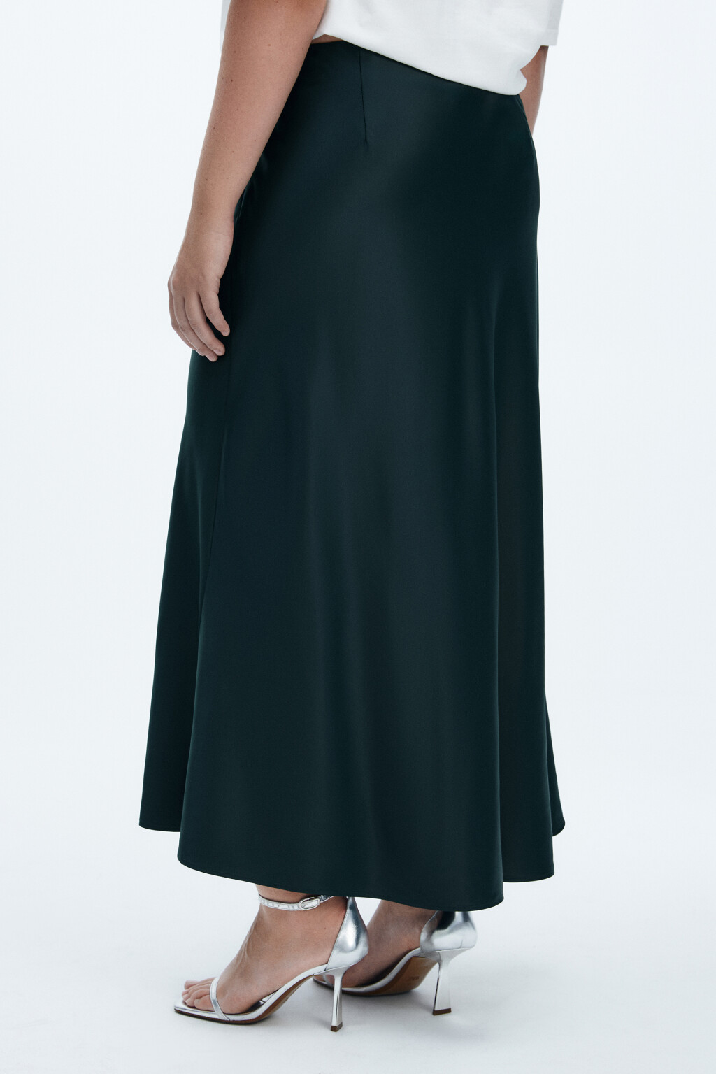 Юбка-годе макси атласная - цвет зеленый - 3