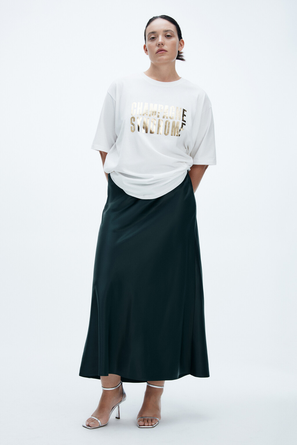 Юбка-годе макси атласная - цвет зеленый - 4