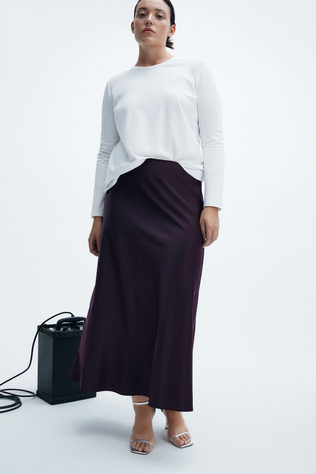 Юбка-годе макси атласная - цвет фиолетовый - 1