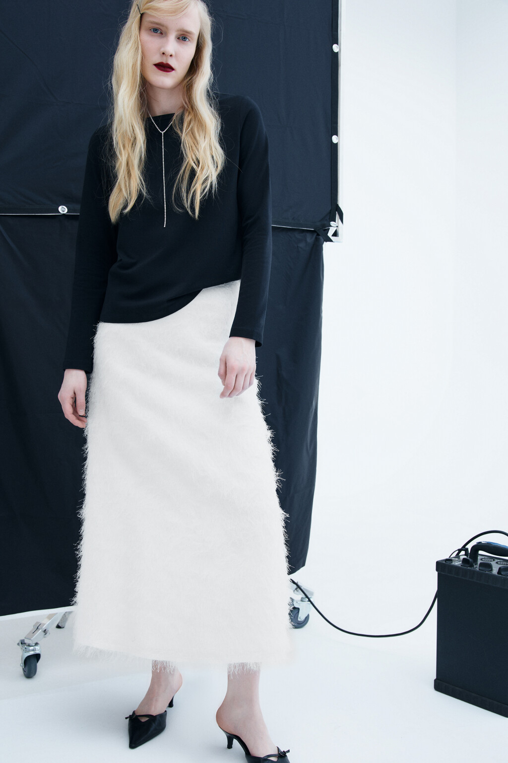 юбка-годе макси с пушистой бахромой - цвет белый - 1