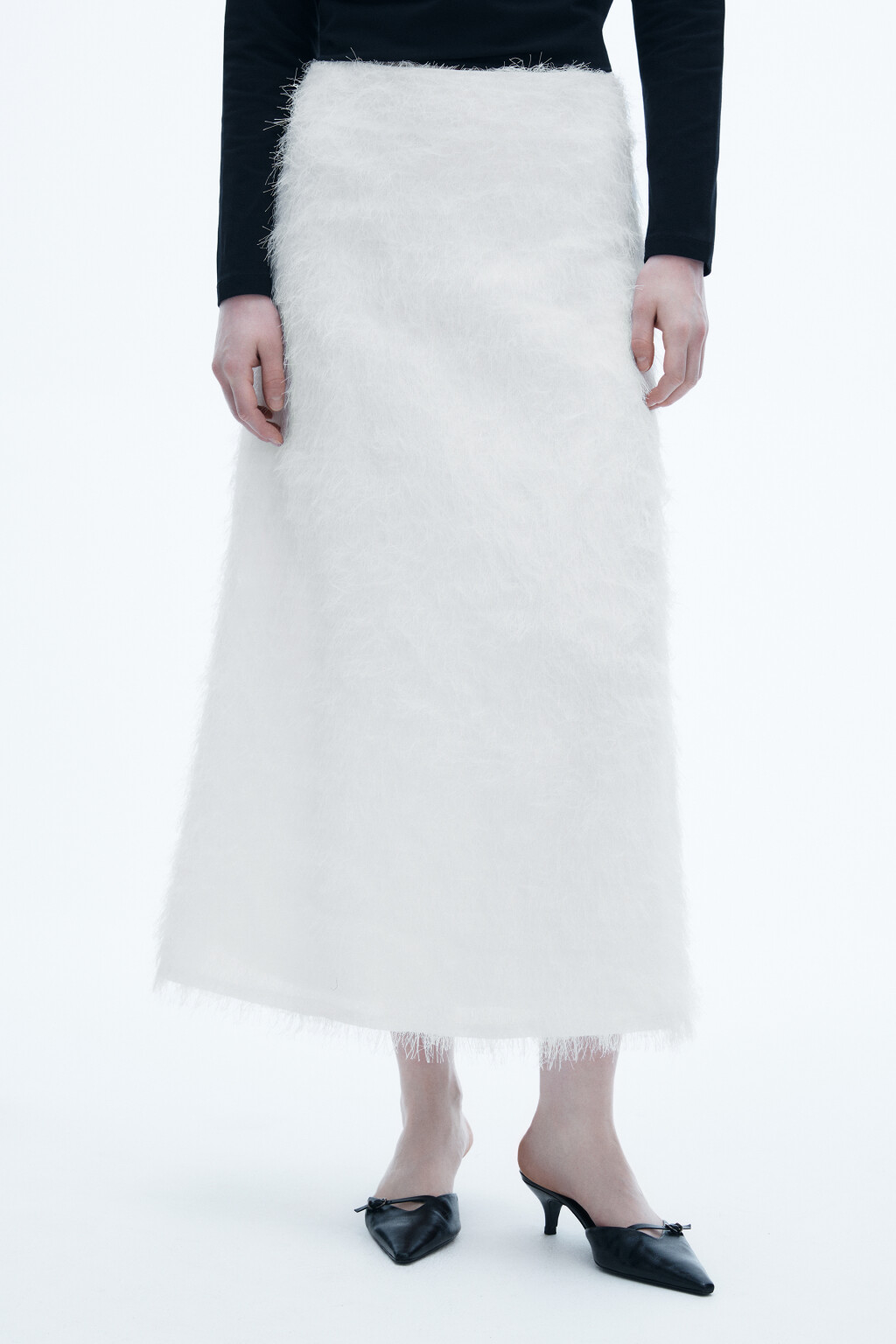 юбка-годе макси с пушистой бахромой - цвет белый - 2