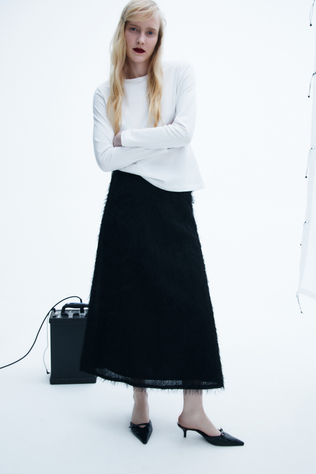 юбка-годе макси с пушистой бахромой - цвет черный - 1